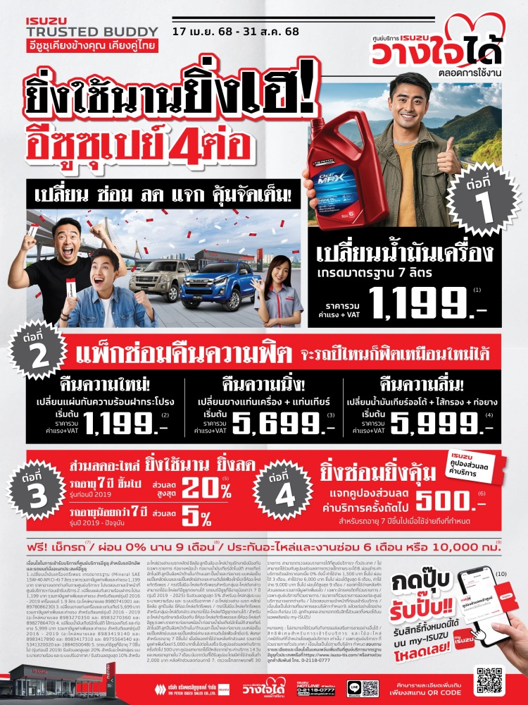 batch_โปสเตอร์แคมเพจ์นยิ่งใช้นานยิ่งเฮ_รถเล็ก ยิ่งใช้นานยิ่งเฮ! อีซูซุเปย์ 4 ต่อ! แคมเปญเด็ดสำหรับลูกค้าอีซูซุทั้งกระบะถึงรถบรรทุก