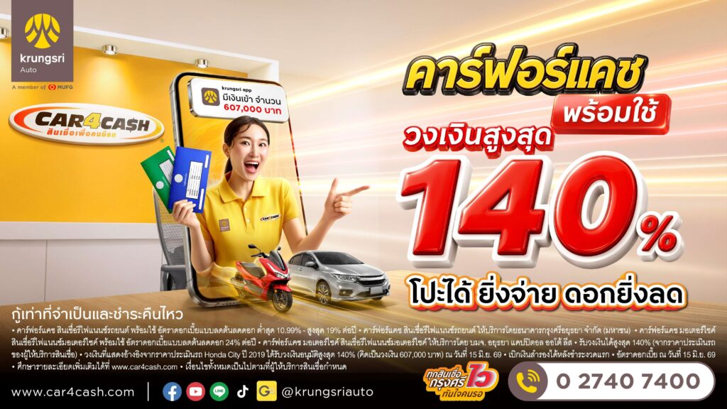01-C4C-Promptchai_KV-1024x576 “คาร์ฟอร์แคช พร้อมใช้” ชูวงเงินสูงสุด 140% โปะได้ ยิ่งจ่าย ดอกยิ่งลด สมัครได้ทุกช่องทาง พร้อมบริการเดลิเวอรี
