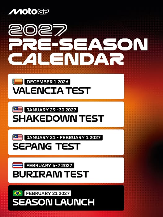2 MotoGP เปิดปฏิทินพรีซีซั่น 2027 อย่างเป็นทางการ! ไทยเปิดสนามแรกของปี